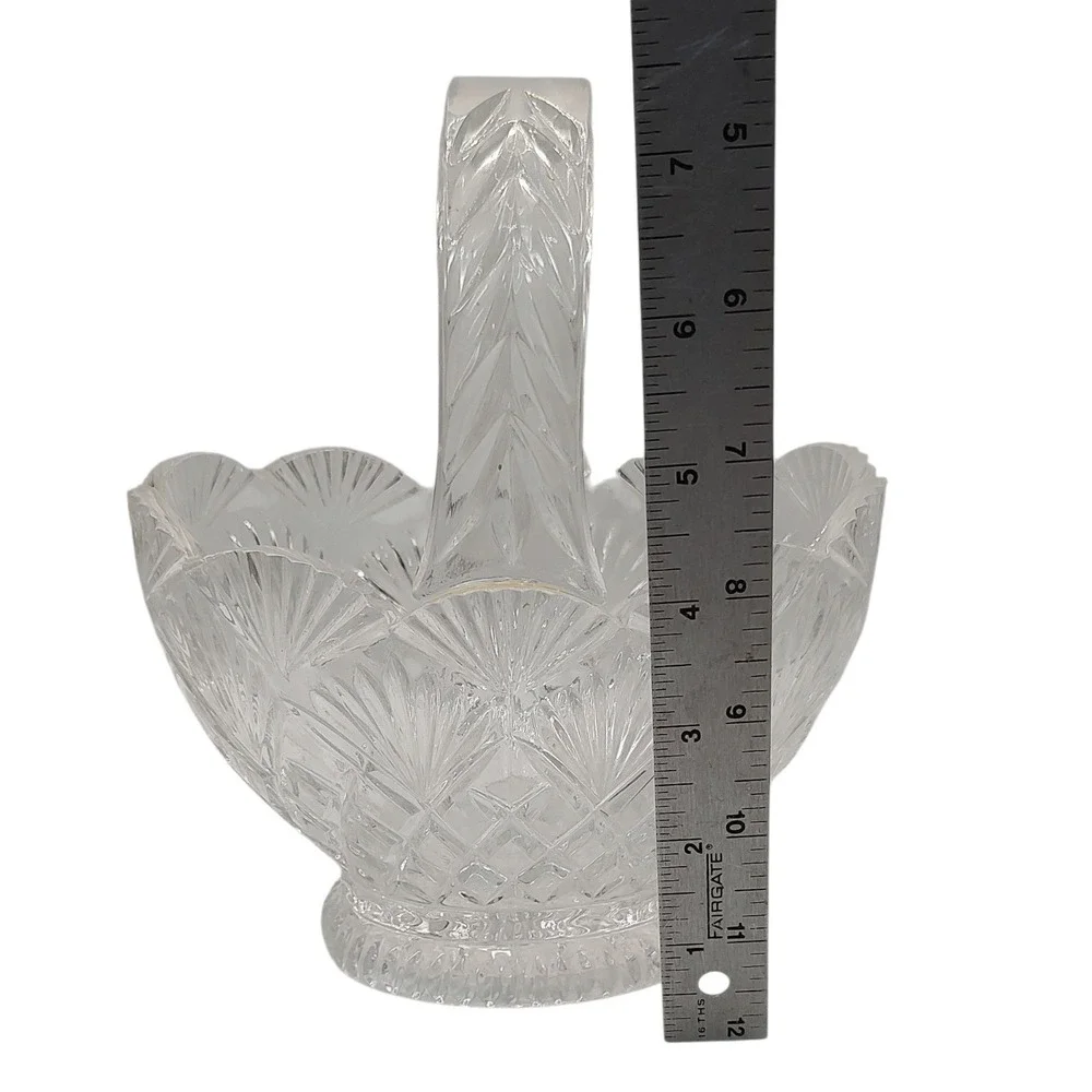 Imperial Slovakia‎ Lead Crystal Basket with Handle Diamond Fan Pattern SEE